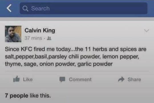 11 herbs and spices leaked