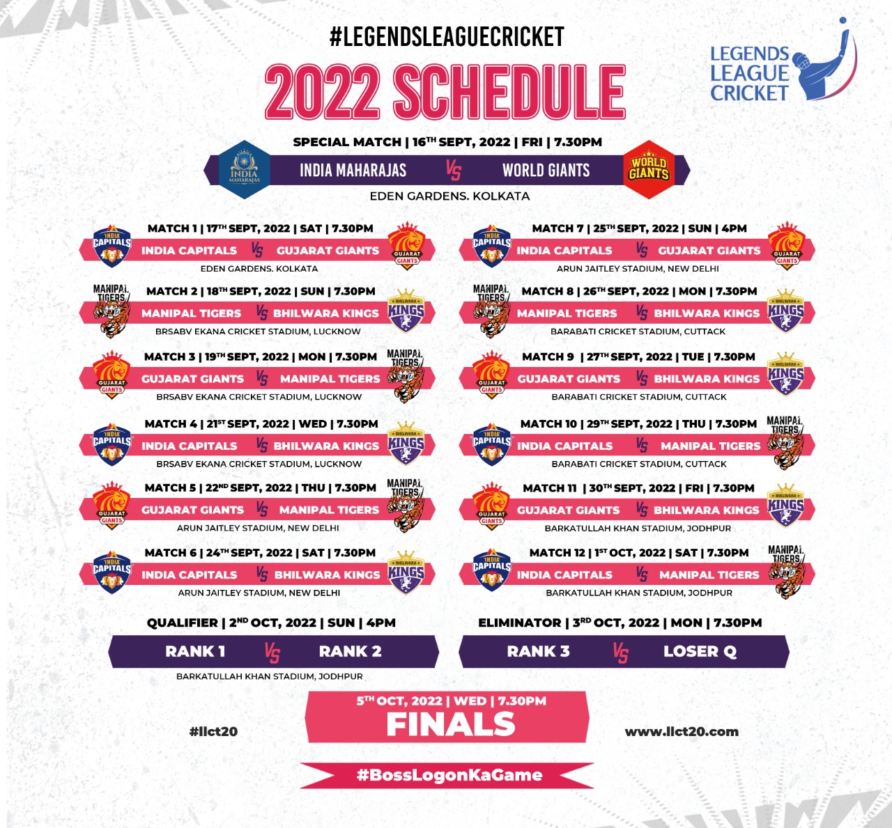 india legends time table 2022