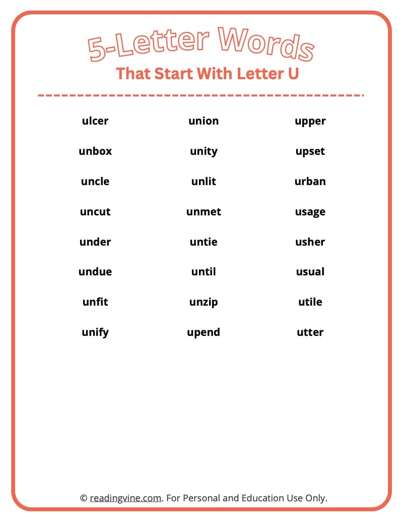 5 letter word with letter u