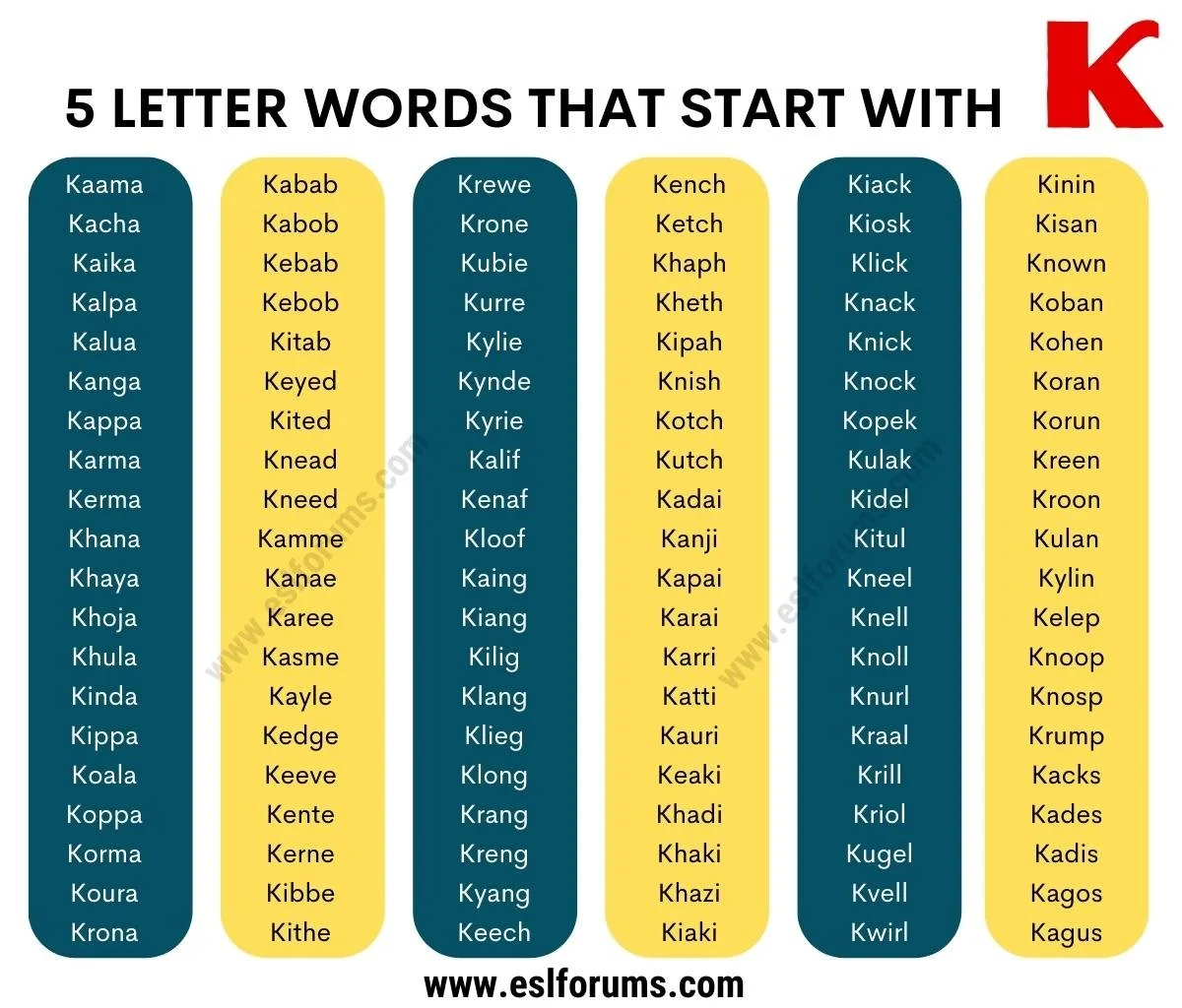 5 letter words ka