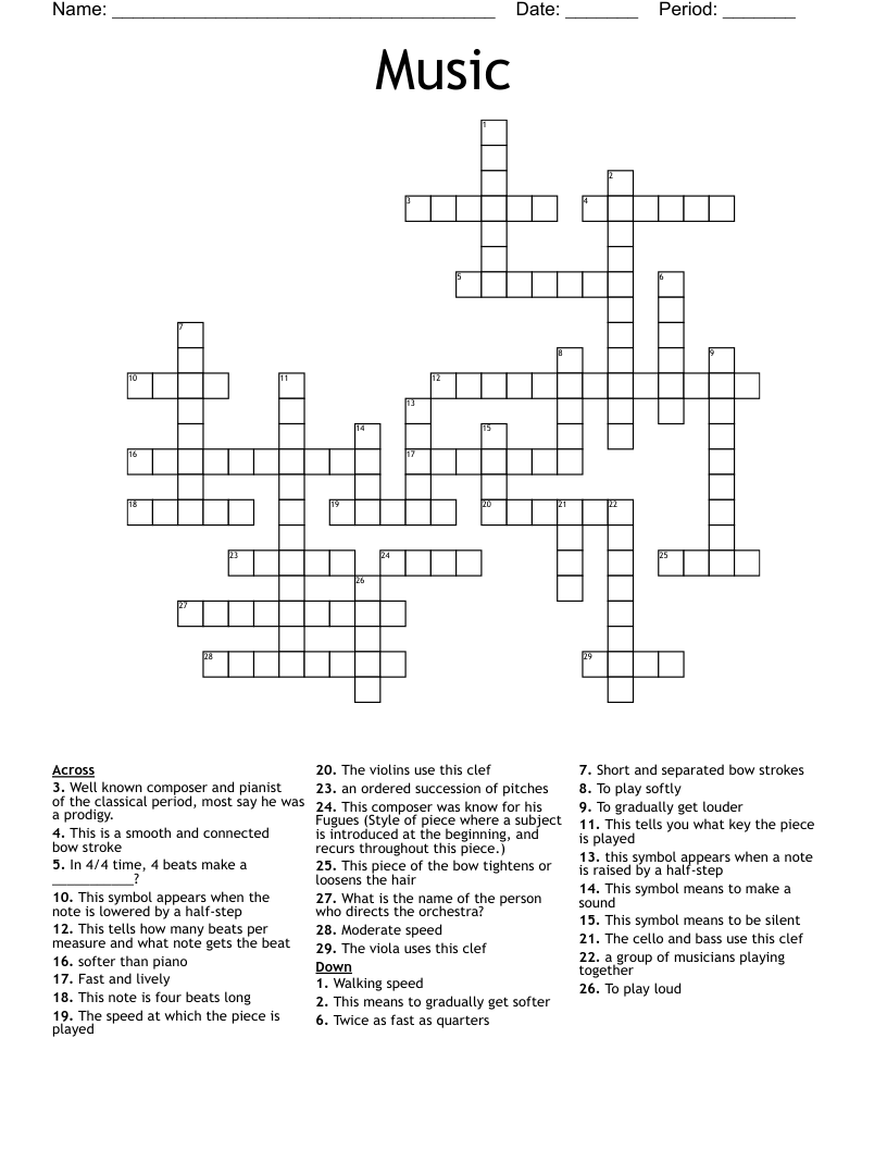 be silent in music crossword