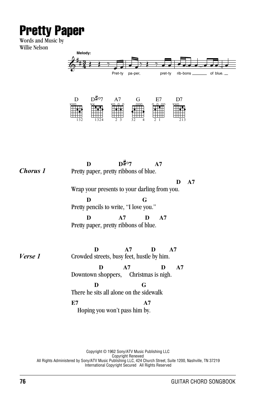 pretty paper chords willie nelson