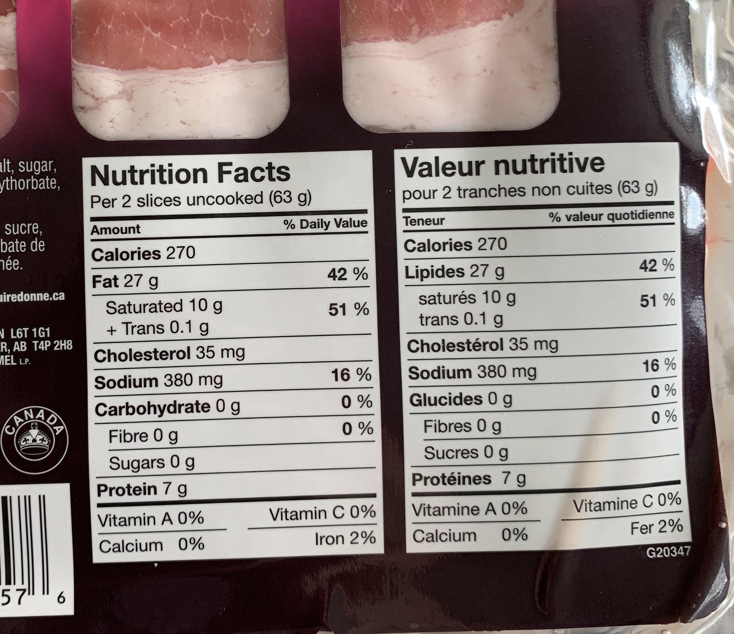 slice of bacon nutrition facts