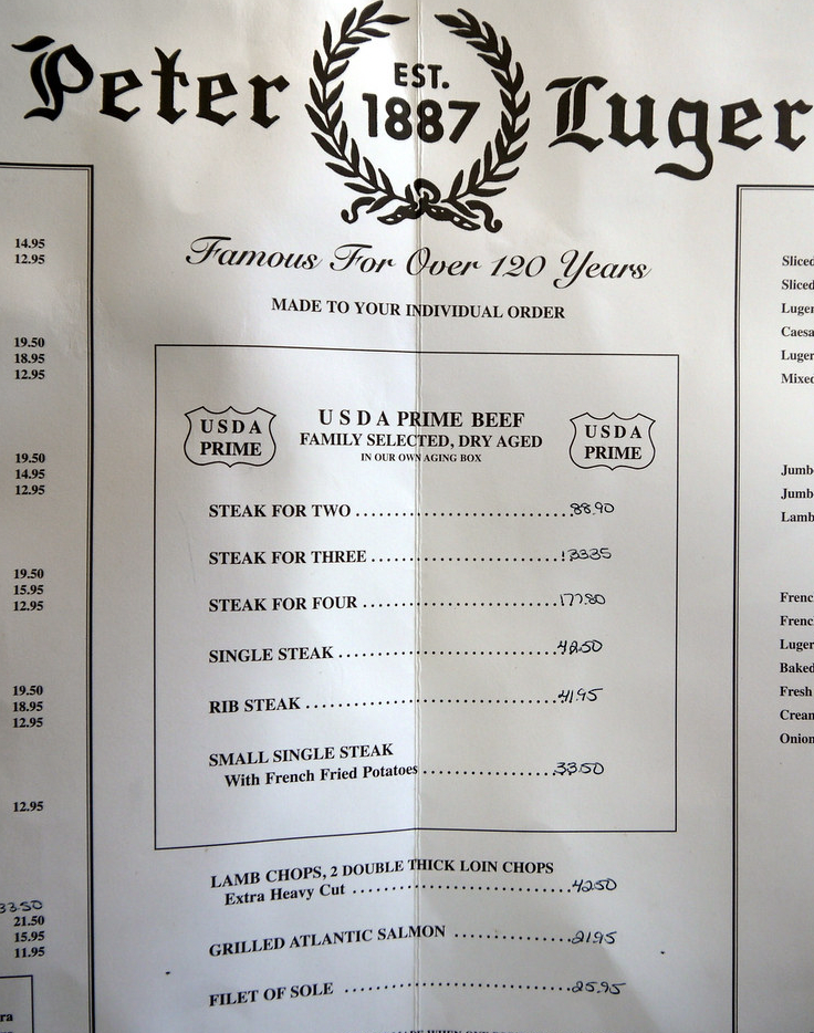 peter luger ny menu