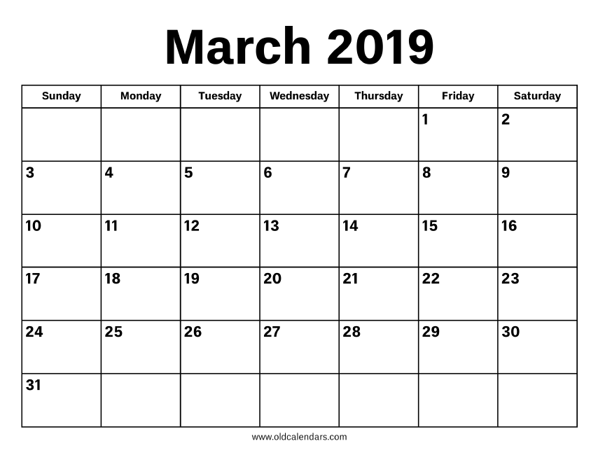 calendar march 2019 printable