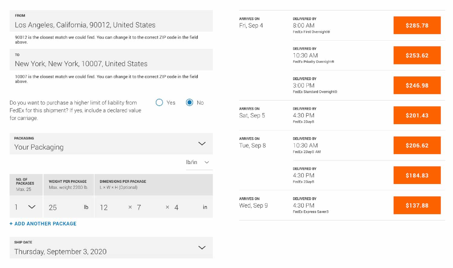 fedex shipping options