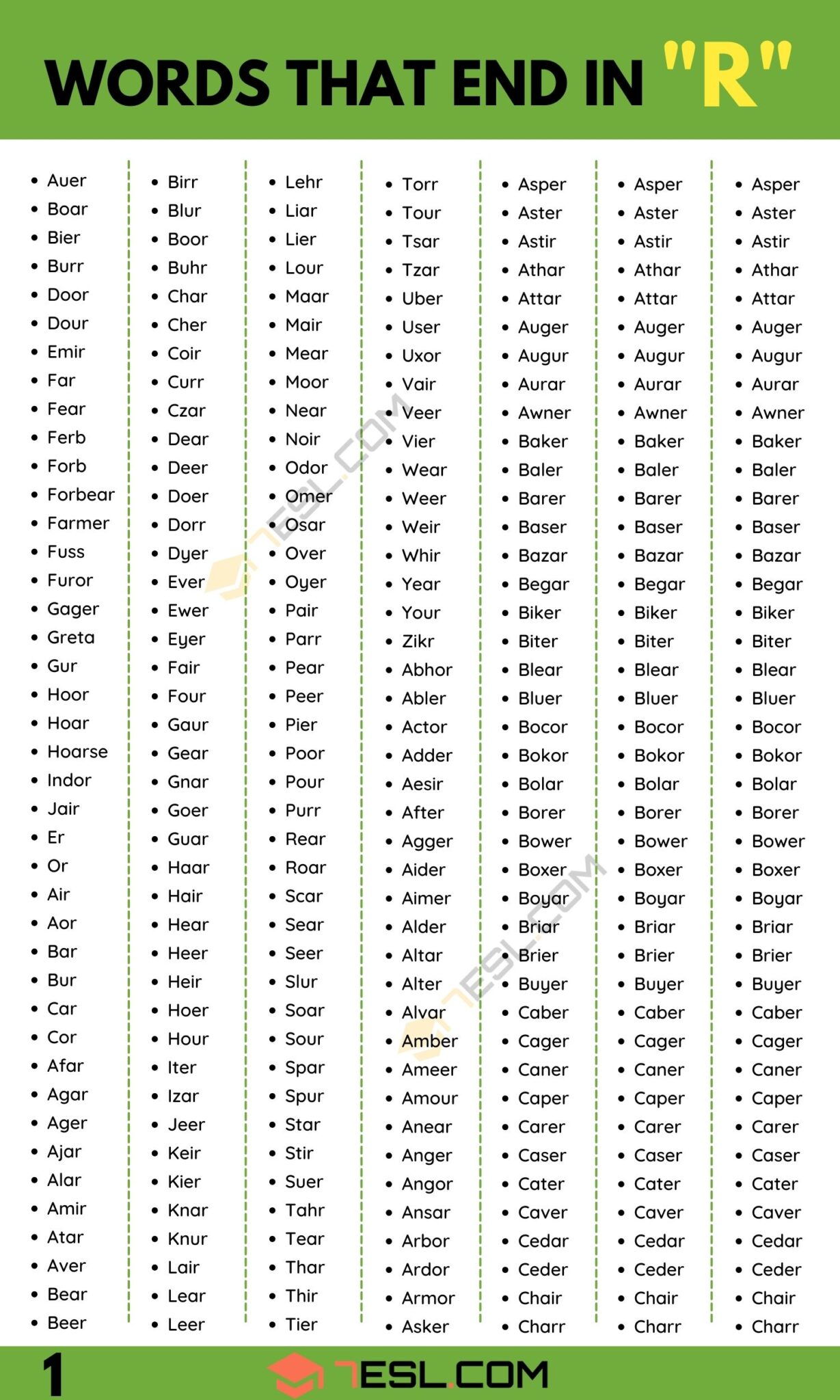 6 letter words ending in r