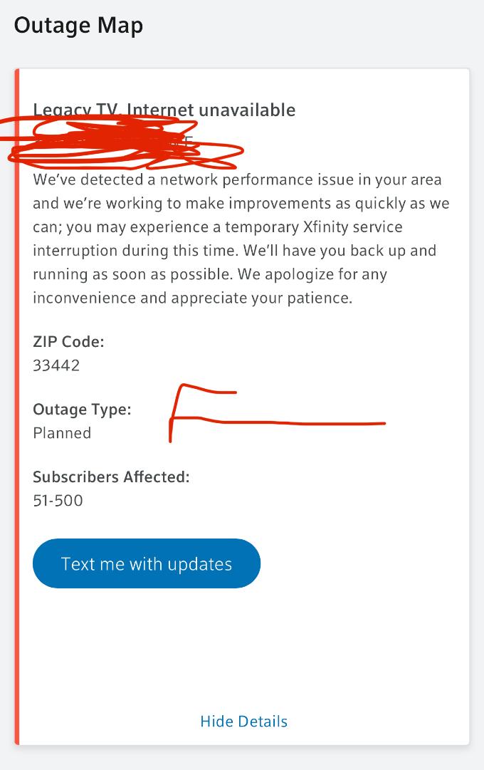 xfinity power outage