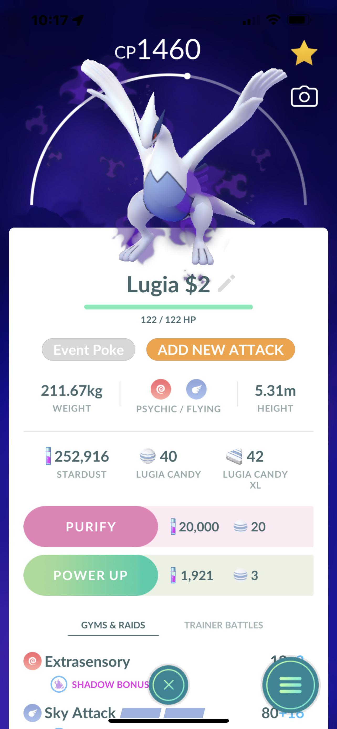 pokemon go best moveset lugia