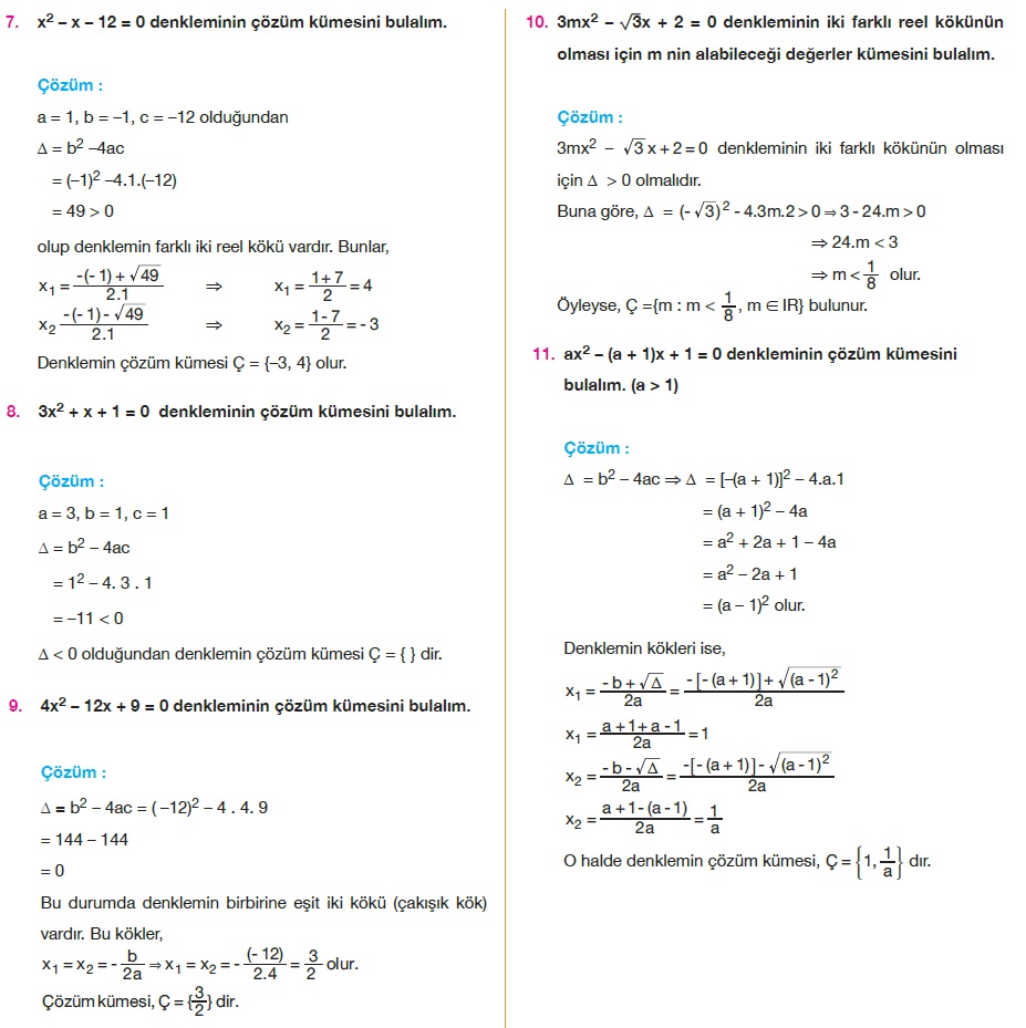 10 sınıf 2 dereceden denklemler çözümlü sorular 50 adet