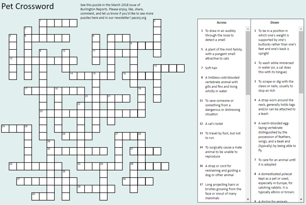 pet crossword clue