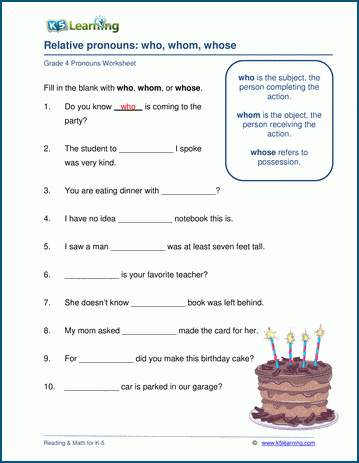 pronoun worksheets grade 4