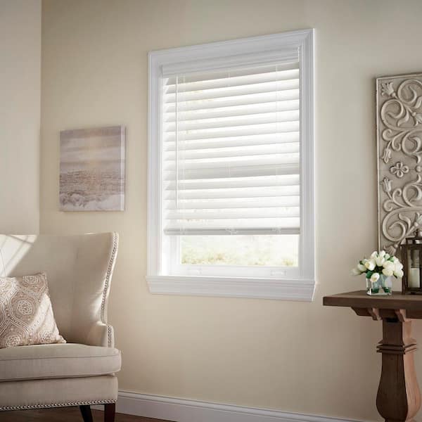 white faux wood blinds