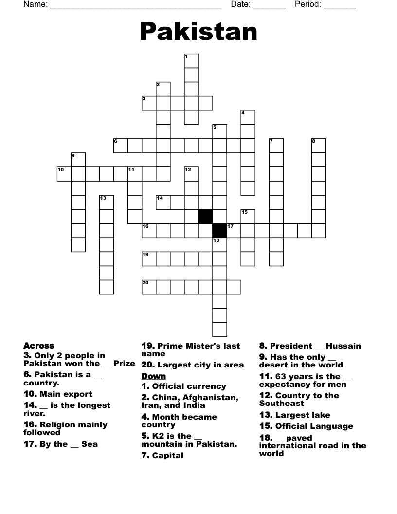 pakistan city crossword clue