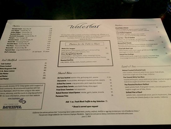 waterbar sf menu