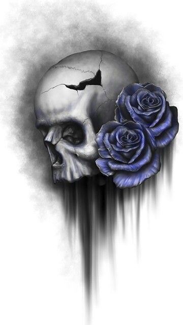 blue rose skull tattoo