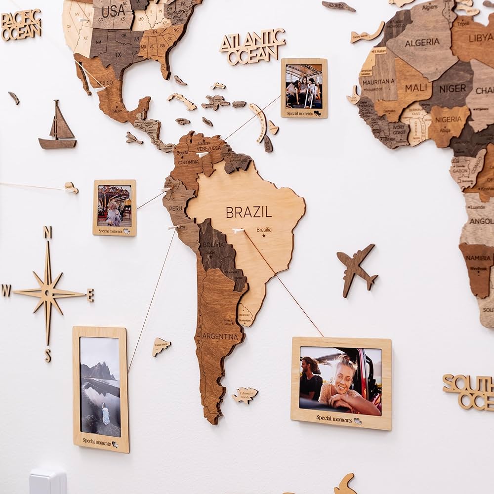 wooden wall art world map