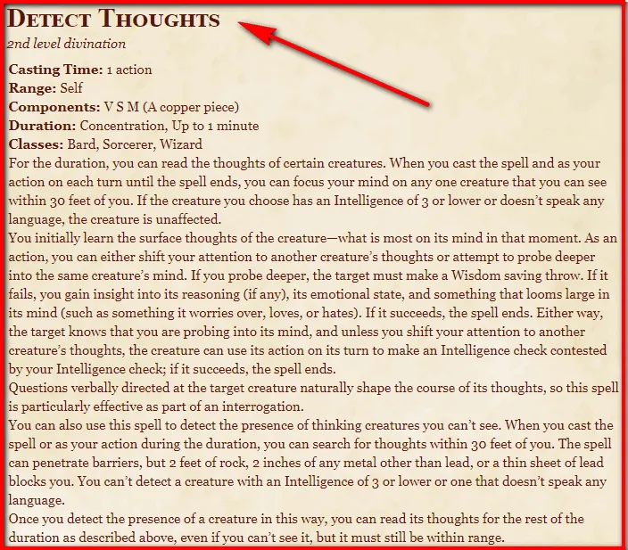 5e detect thoughts