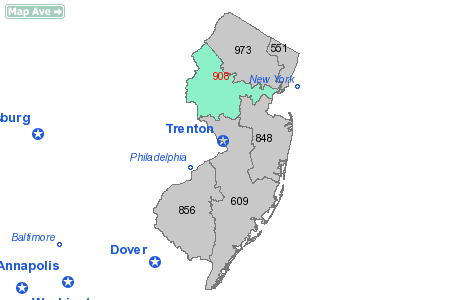 908 area code new jersey