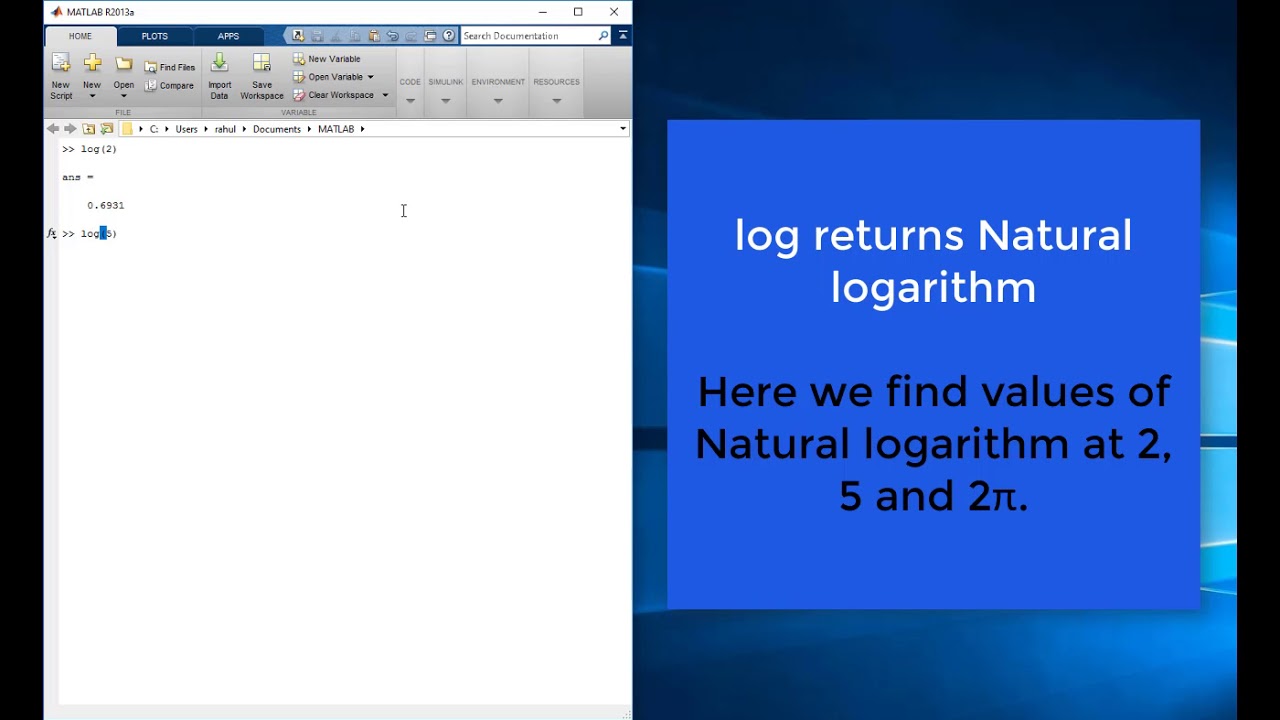 natural logarithm in matlab