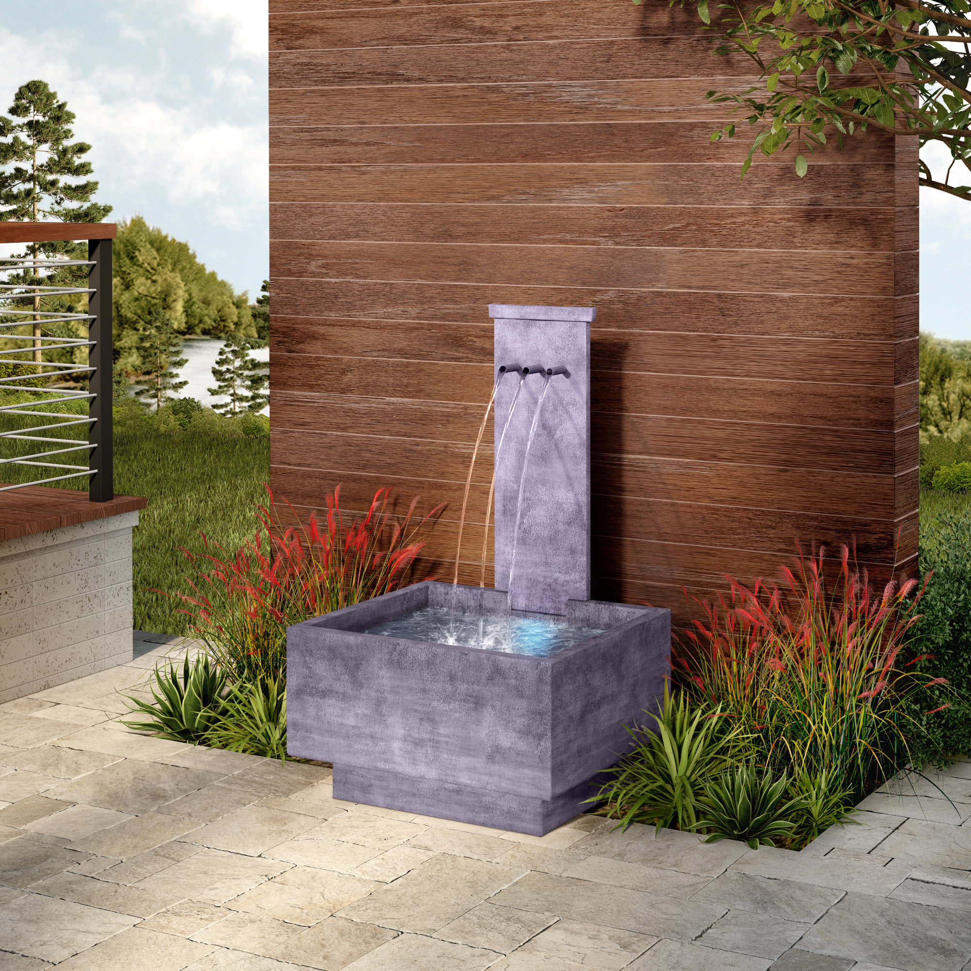 outdoor wall fountain with light