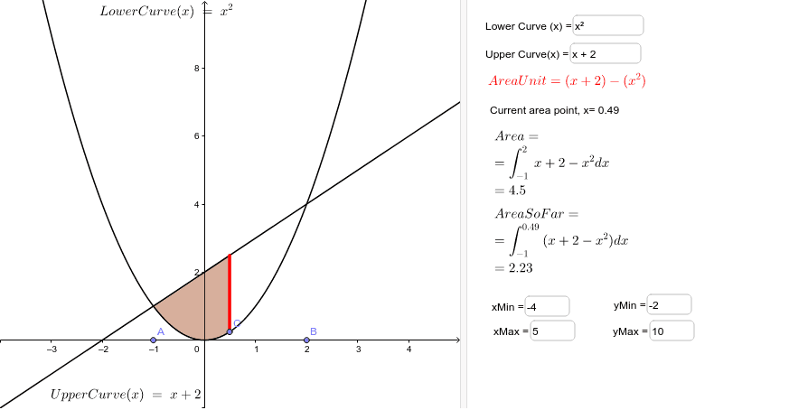 area between 2 curves calculator