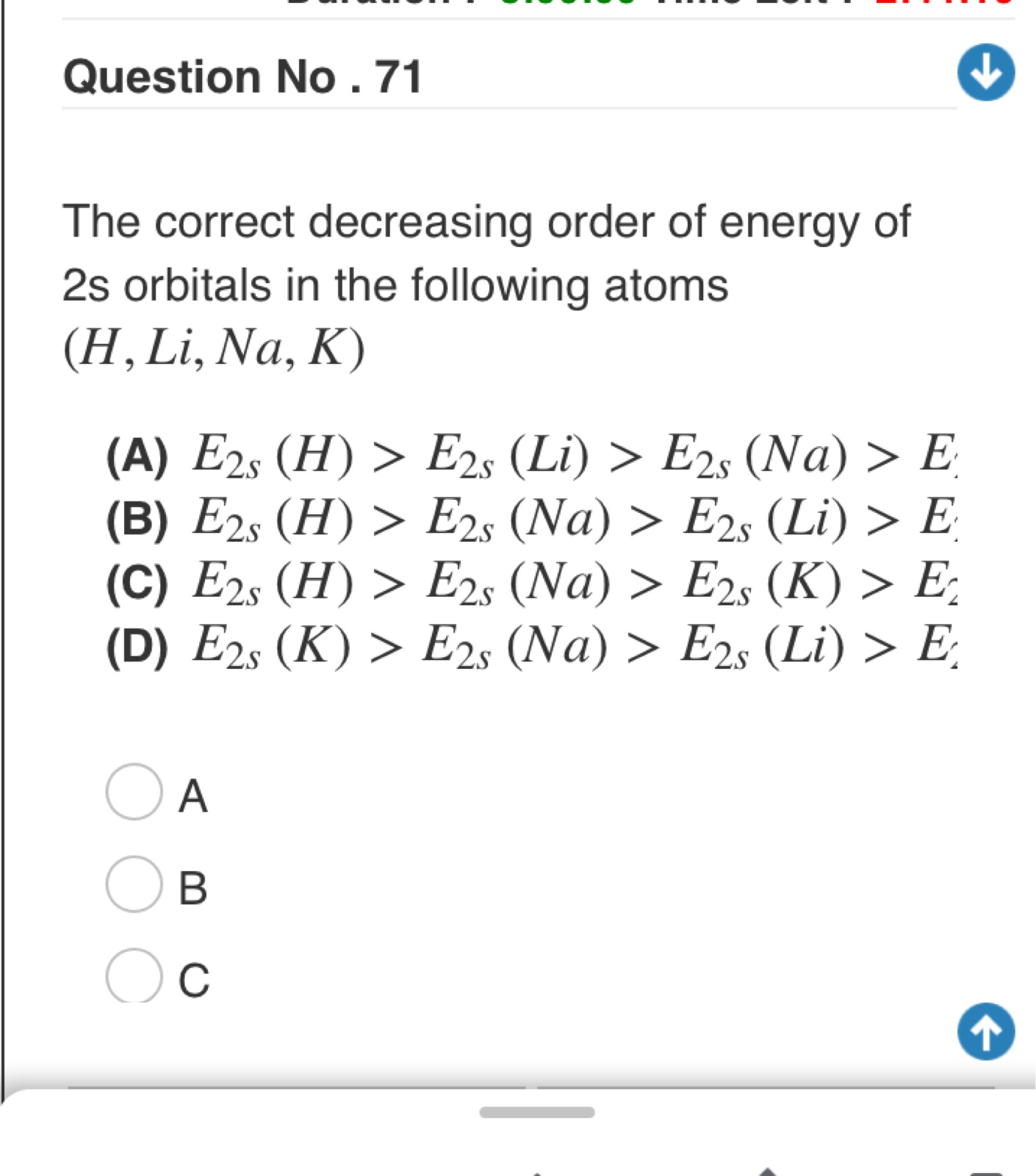 correct order of energy of 2s orbital