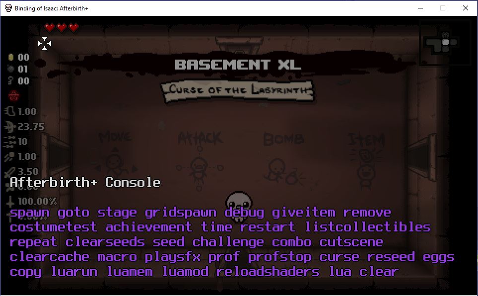 how to open debug menu in binding of isaac