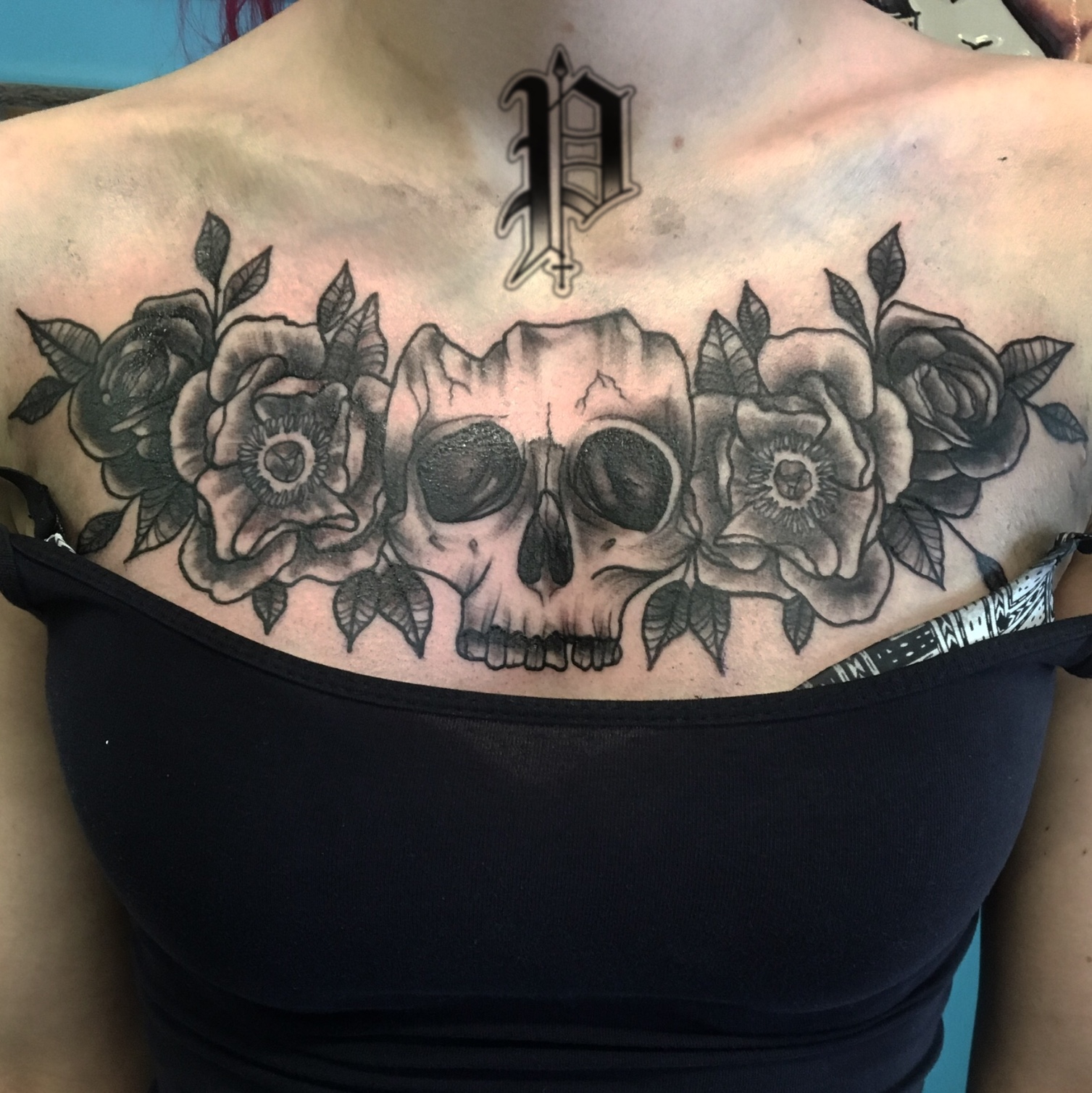 skull chest tattoo