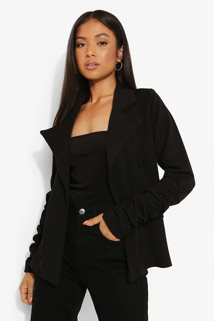 petite ruched sleeve blazer