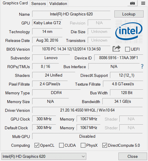 intel hd 620 graphics drivers