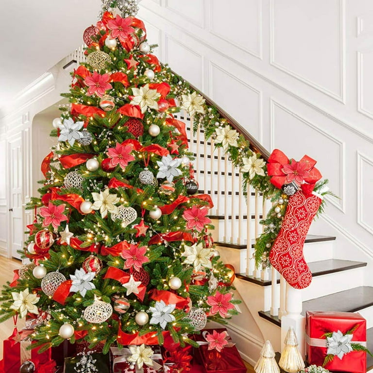 red poinsettia christmas tree decorations