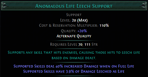 life leech support poe