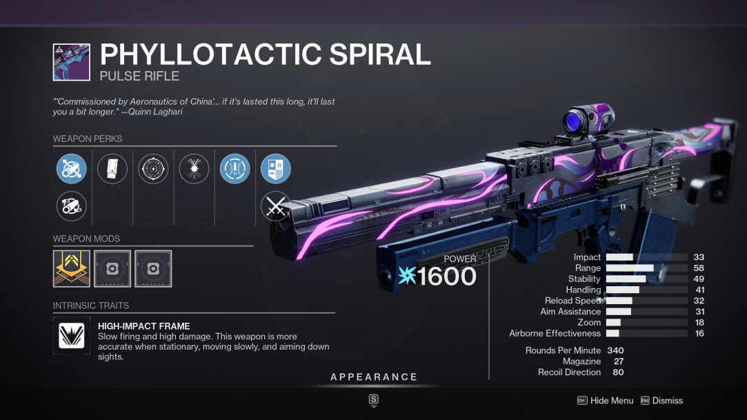 phyllotactic spiral god roll