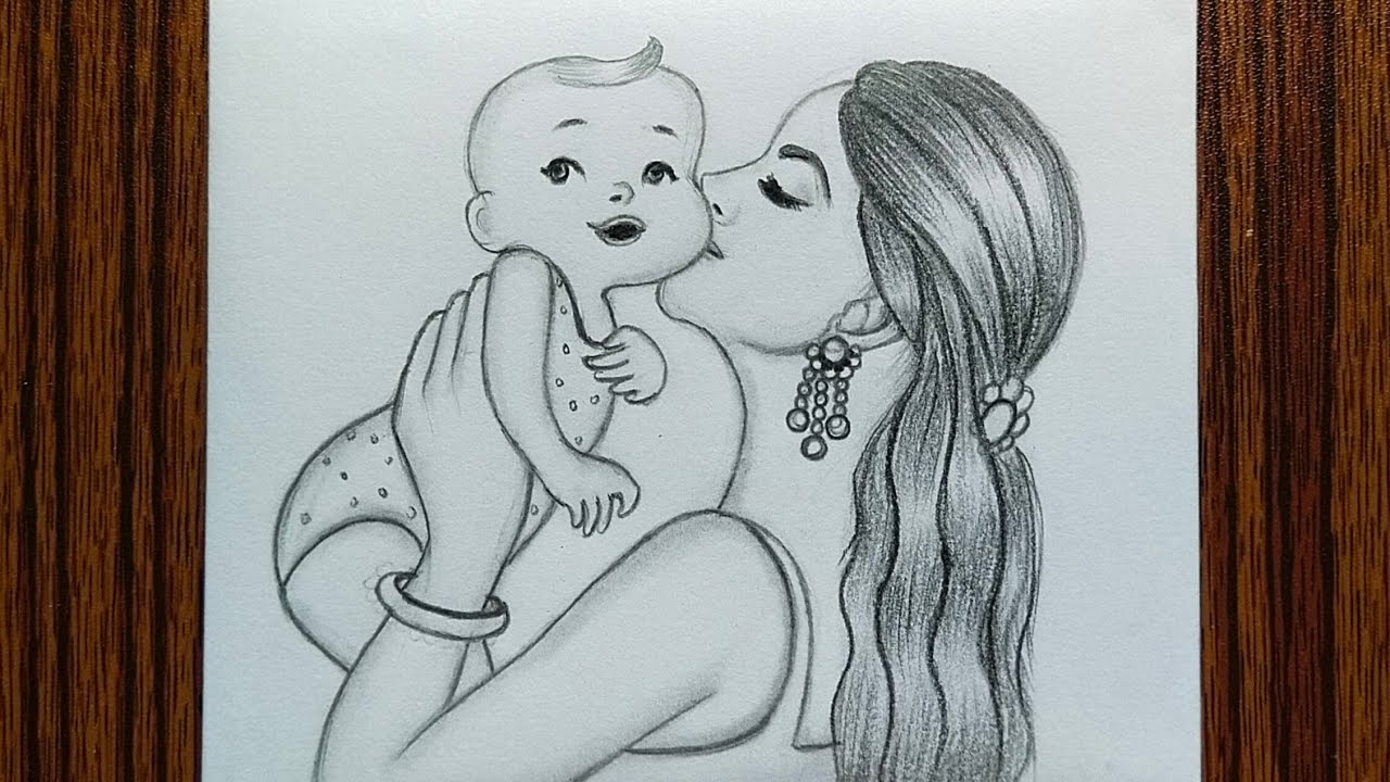 mom and baby drawing easy