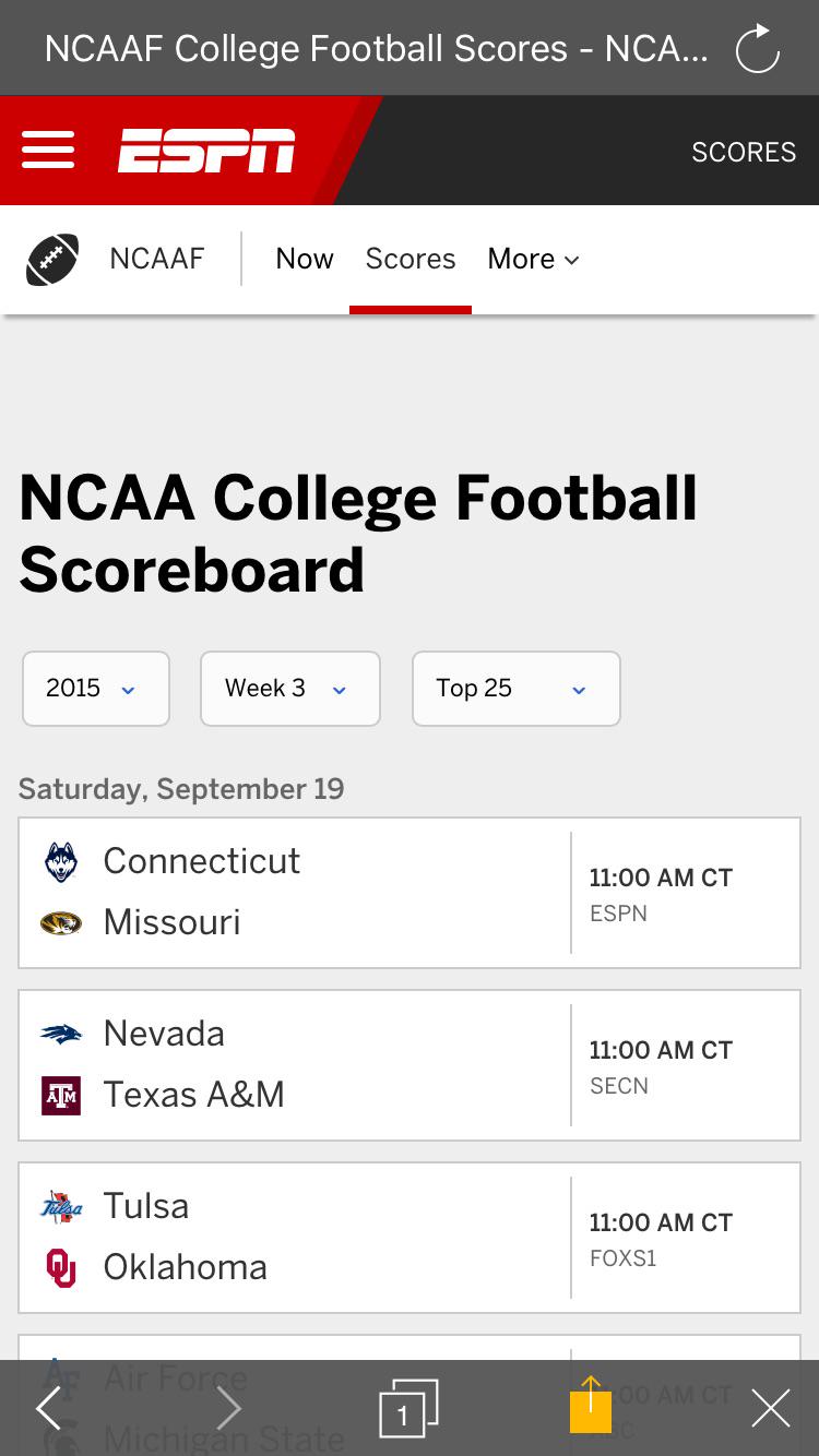 ncaa football scores tonight