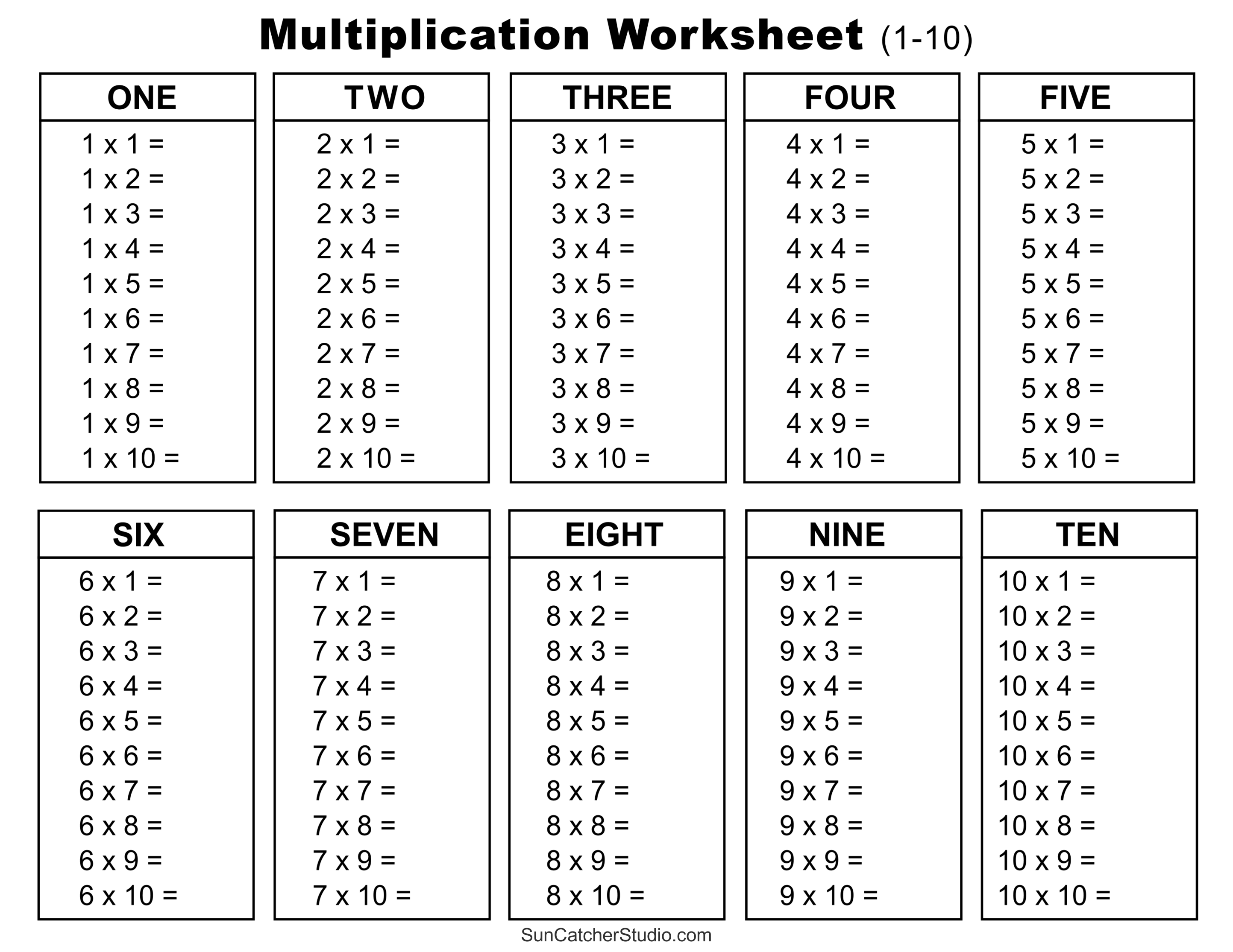 times table sheets