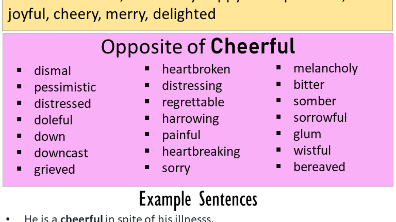 cheerful opposite word in english