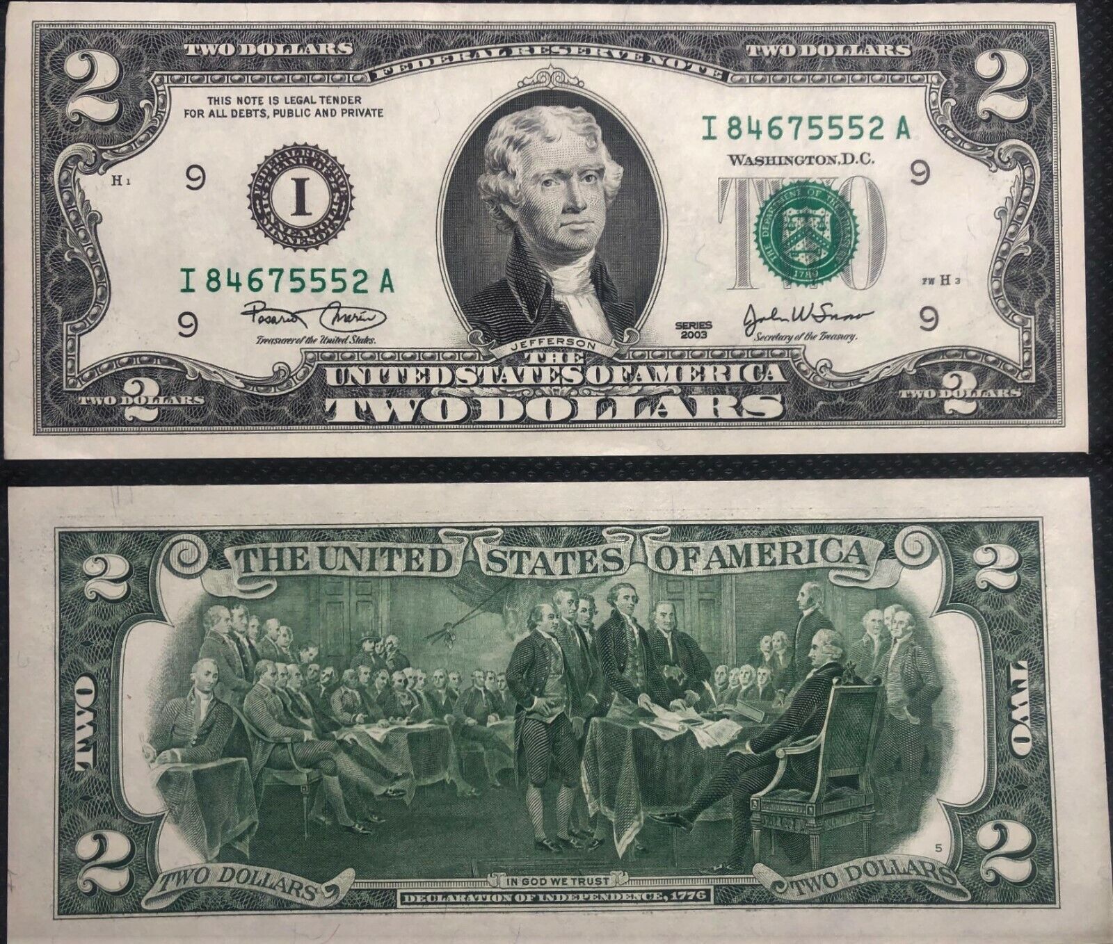 uncirculated 2003 2 dollar bill