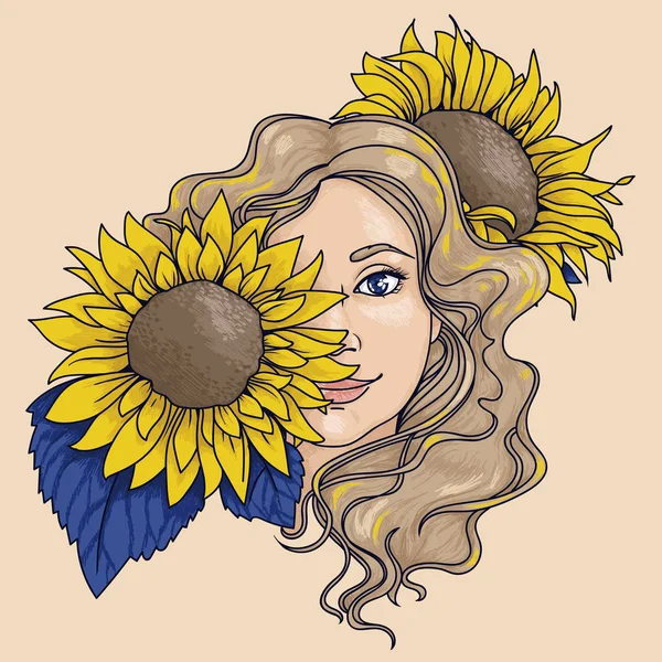 mujer con girasoles dibujo