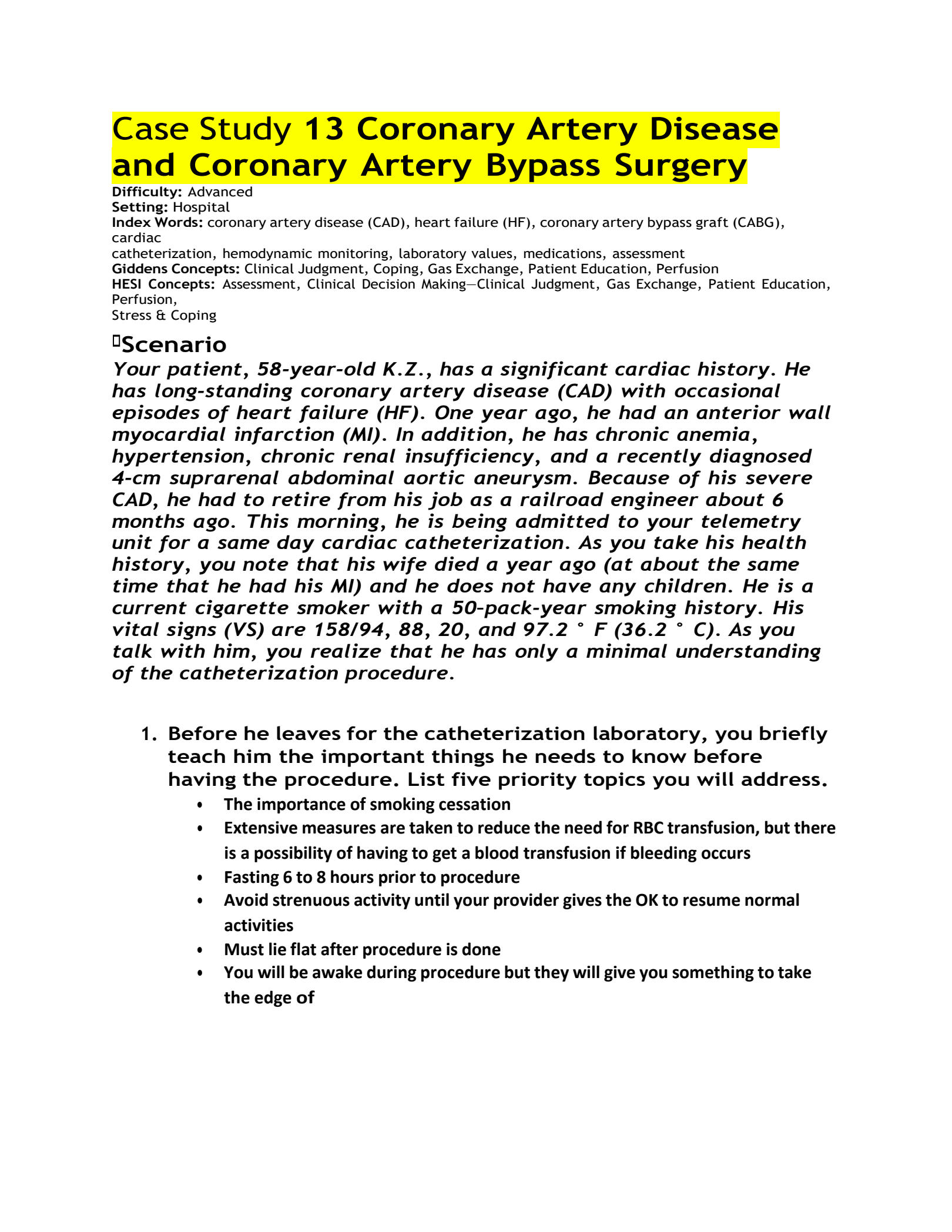 coronary artery disease hesi case study