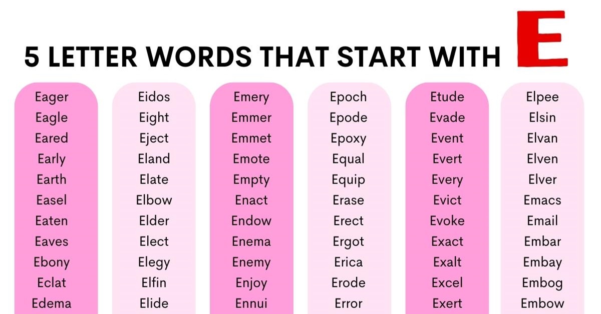 5 letter word starting with e