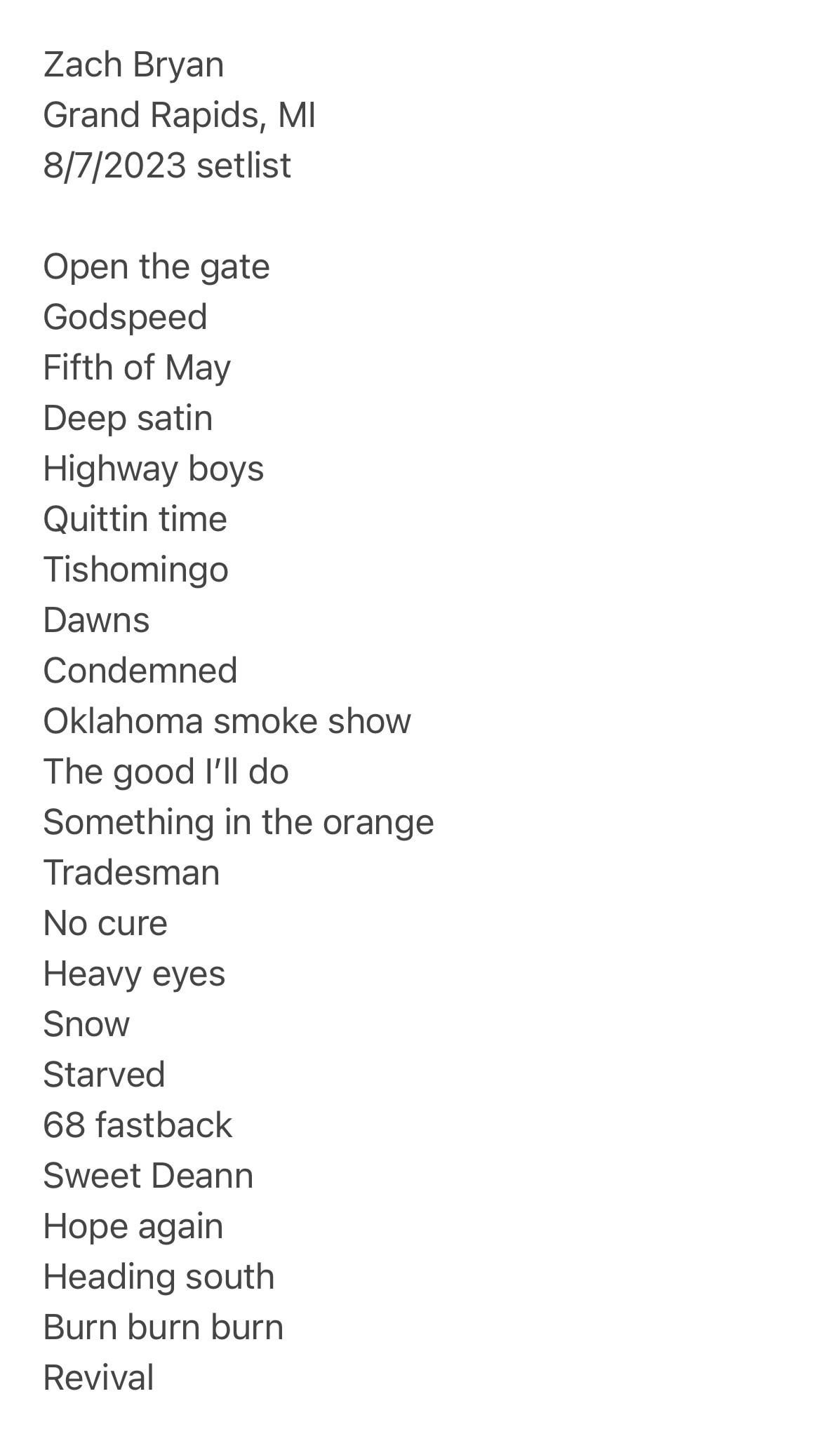 zach bryan setlist 2023