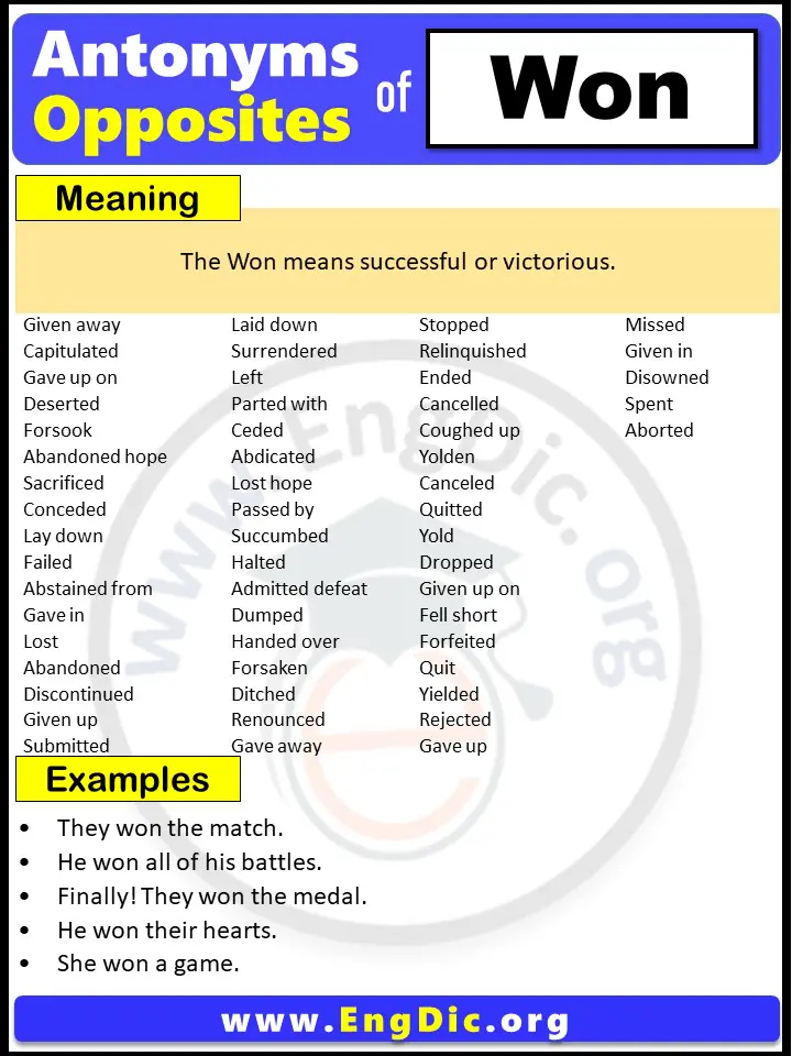 antonyms of won