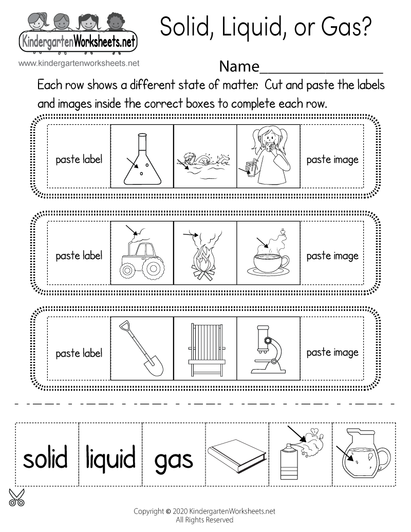 solid liquid gas kindergarten worksheet