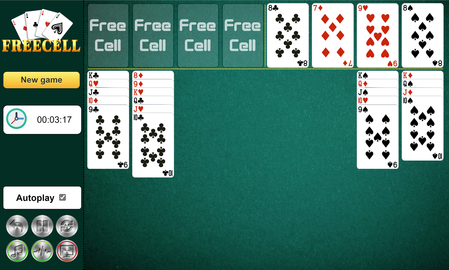 green felt freecell solitaire