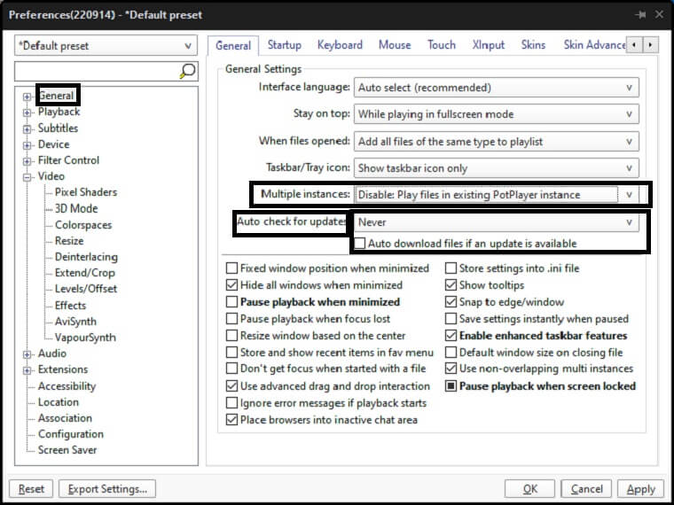 potplayer 4k video settings