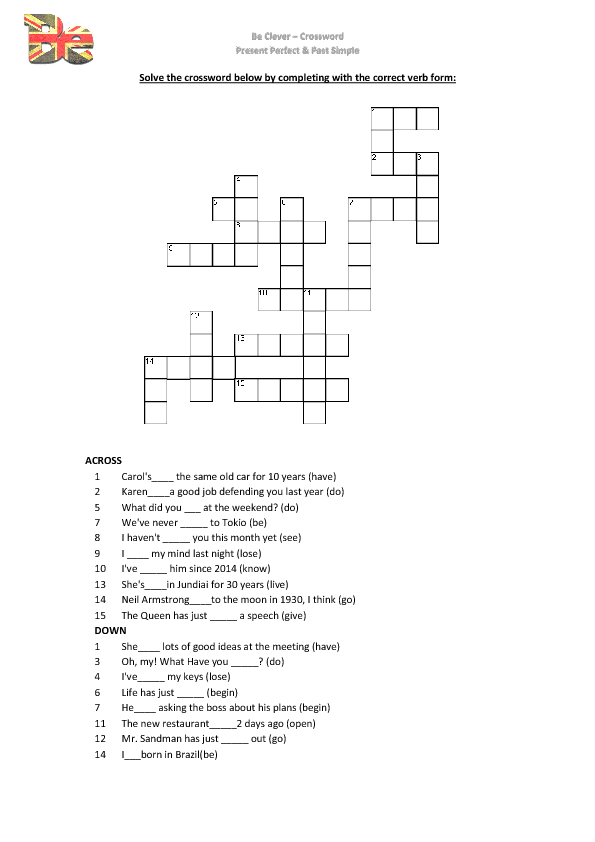 grammar crossword present simple