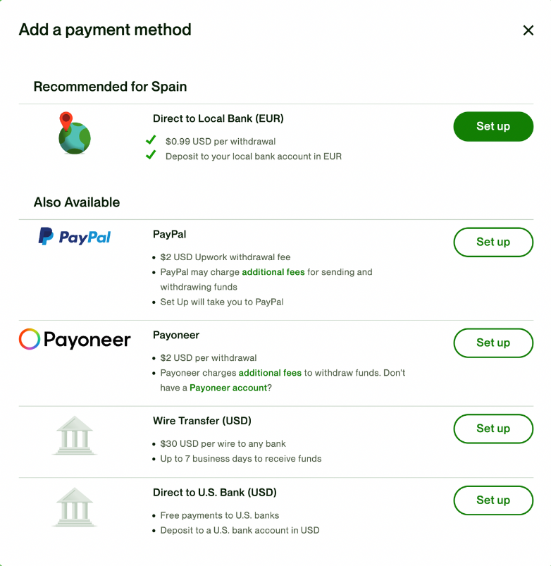 payment method upwork