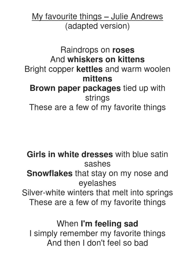 julie andrews favorite things lyrics